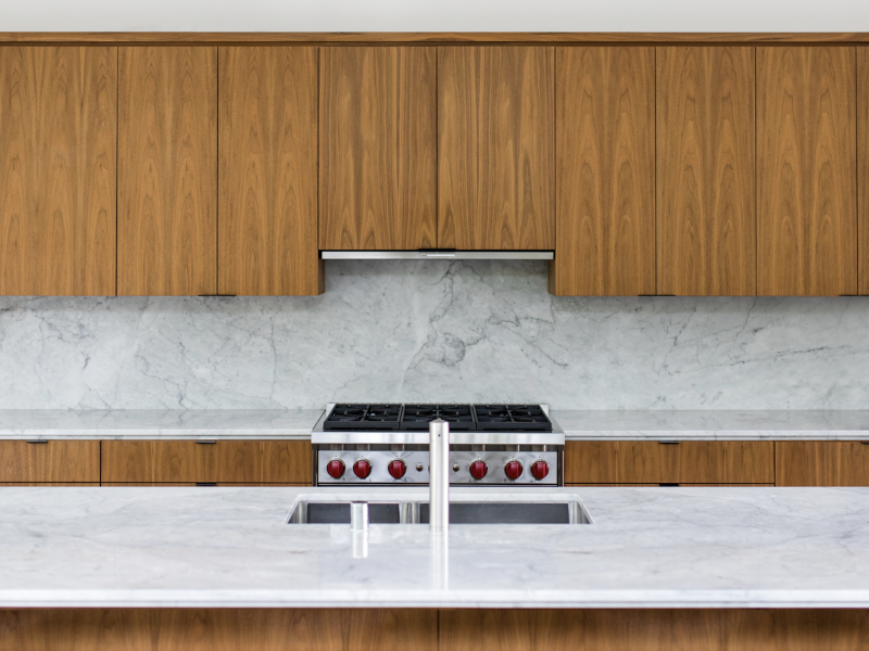 marble kitchen counters in mid century home